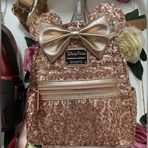 Rose gold Minnie Mouse sequin Loungefly Backpack